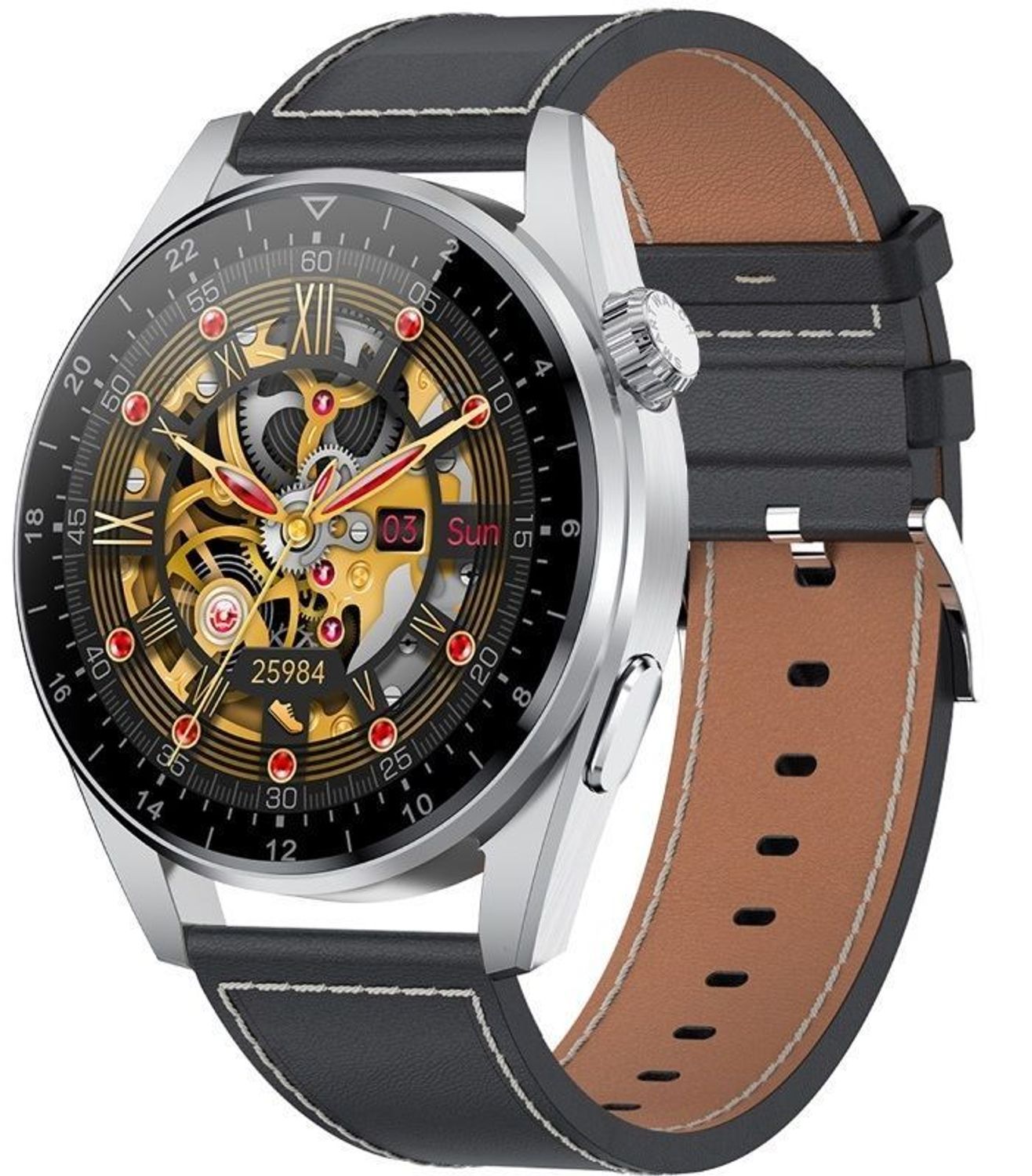 Zegarek Smartwatch Rubicon zestaw z dwoma paskami Rozmowy telefoniczne RNCE78 czarny czarna skóra + . Smartwach Rubicon sportowy zegarek.  (1).jpg